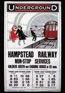 Hampstead Railway Non-Stop Services Print, 1910 London Underground Poster