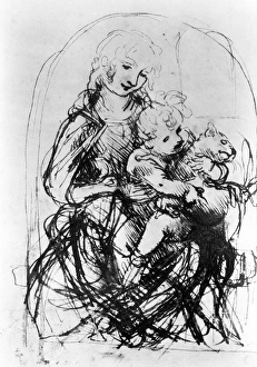 VIRGIN & CHILD WITH A CAT. Drawing by Leonardo da Vinci VIRGIN & CHILD WITH A CAT. Drawing by Leonardo da Vinci
