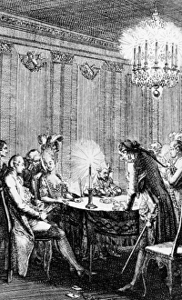 VOLTAIRE: CANDIDE. Candide in Paris, France. Line engraving, 1778 VOLTAIRE: CANDIDE. Candide in Paris, France. Line engraving, 1778