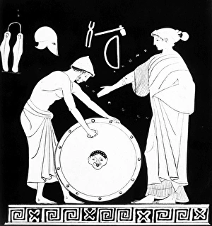 VULCAN AND THETIS. Vulcan making a new armor for Achilles on the request of his mother VULCAN AND THETIS. Vulcan making a new armor for Achilles on the request of his mother