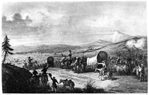 WAGON TRAIN, c1844. Arrival of the Caravan at Santa Fe. Engraving by A.L WAGON TRAIN, c1844. Arrival of the Caravan at Santa Fe. Engraving by A.L