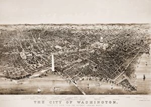 WASHINGTON D.C. 1892. Aerial view of Washington, D.C. Lithograph, 1892, by Currier & Ives