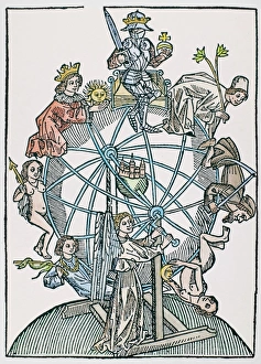 WHEEL OF FORTUNE. An astrological representation of the Wheel of Fortune, depicting WHEEL OF FORTUNE. An astrological representation of the Wheel of Fortune, depicting