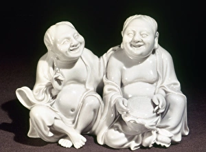 White porcelain figures representing peace and harmony. Dehua ware, Fujian province White porcelain figures representing peace and harmony. Dehua ware, Fujian province