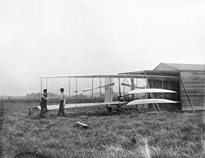 Wilbur and Orville Wright with their second airplane at Huffman Prairie, Dayton, Ohio Wilbur and Orville Wright with their second airplane at Huffman Prairie, Dayton, Ohio