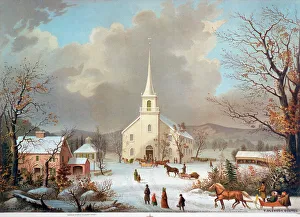 放送大学 割引 c1875. Lithograph, Landscape Winter American Prints Granger from 絵画