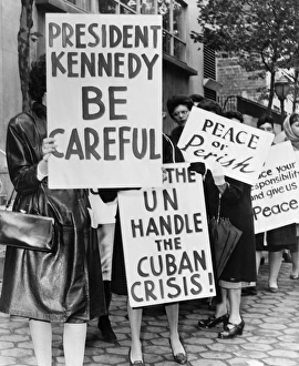 The Women Strike for Peace organization protesting the Cuban Missile Crisis outside of the United Nations in New York The Women Strike for Peace organization protesting the Cuban Missile Crisis outside of the United Nations in New York