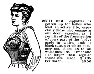 WOMEN'S FASHION, 1895. Bust supporter. Cut from an American mail-order catalog, 1895 WOMEN'S FASHION, 1895. Bust supporter. Cut from an American mail-order catalog, 1895