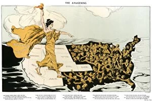 State Gallery: WOMENs SUFFRAGE, 1915. The Awakening. American cartoon, 1915, by Henry Mayer