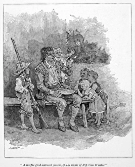 Wood engraving of Washington Irvings Rip van Winkle, late 19th century Wood engraving of Washington Irvings Rip van Winkle, late 19th century