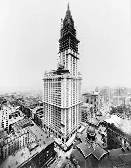 Neo-Gothic Architecture Collection: WOOLWORTH BUILDING, 1912. Tower construction for the Woolworth Building on lower Broadway