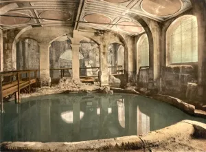 Print of Roman Baths Interior in England, c1890