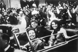 Prints of JOHN F. KENNEDY (1917-1963). 35th President of the United States H Prints: Print of Kennedy's motorcade in Dallas, Texas