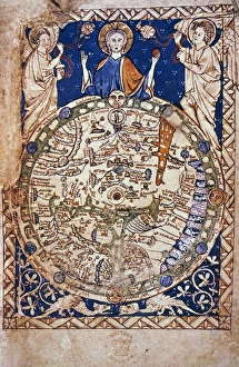 WORLD MAP, 13th CENTURY. Centered on Jerusalem, from an early 13th century English WORLD MAP, 13th CENTURY. Centered on Jerusalem, from an early 13th century English