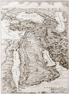 WORLD WAR I: MIDDLE EAST. Map, 1919, of the Middle East and the lines of battle WORLD WAR I: MIDDLE EAST. Map, 1919, of the Middle East and the lines of battle
