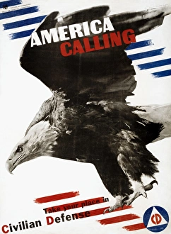 WORLD WAR II POSTER, 1941. America Calling. American World War II poster for the Division WORLD WAR II POSTER, 1941. America Calling. American World War II poster for the Division