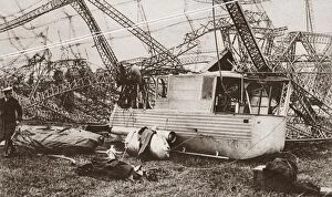 Wreckage of a German Zeppelin brought down in England during World War I. Photograph, c1916