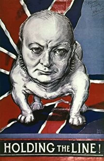 Nobel Prize Laureate Gallery: WWII: CHURCHILL POSTER 1942. Holding the Line. Winston Churchill as defiant British bulldog on a