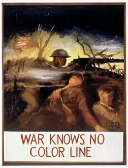 WWII: COLOR LINE POSTER. War Knows No Color Line'. Oil on canvas by Elmer Sims Campbell