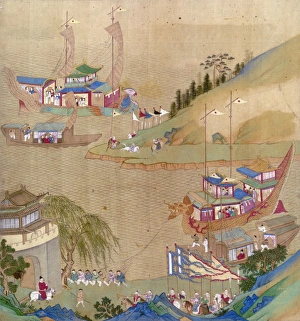 Yang Ti, Sui emperor of China (604-618), and his fleet of sailing craft Yang Ti, Sui emperor of China (604-618), and his fleet of sailing craft