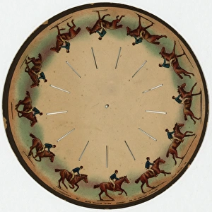 A zoopraxiscope made by Eadweard Muybridge, showing a horse galloping. Lithograph, c1893 A zoopraxiscope made by Eadweard Muybridge, showing a horse galloping. Lithograph, c1893