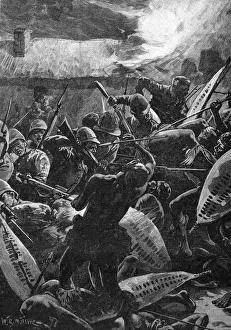 ZULU WAR, 1879. The defense of Rorkes Drift, South Africa, by British soldiers during the Zulu War ZULU WAR, 1879. The defense of Rorkes Drift, South Africa, by British soldiers during the Zulu War