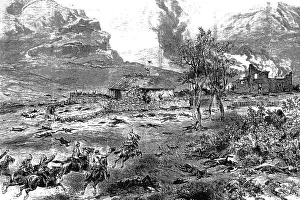 ZULU WAR, 1879. The relief of Rorkes Drift, 23 January 1879. Wood engraving, English, 1879 ZULU WAR, 1879. The relief of Rorkes Drift, 23 January 1879. Wood engraving, English, 1879