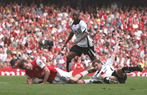 Alex Hleb is brought down for a penalty by Fulham defender Moritz Volz Alex Hleb is brought down for a penalty by Fulham defender Moritz Volz