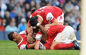 Images Dated 24th October 2010: Alex Song celebrates scoring the 2nd Arsenal goal Marouane Chamakh, Sami Nasri