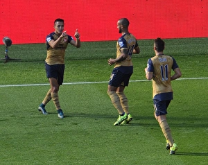Alexis Sanchez celebrates scoring his 2nd goal, Arsenals 3rd, with Theo Walcott Alexis Sanchez celebrates scoring his 2nd goal, Arsenals 3rd, with Theo Walcott