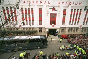 The Arsenal coach arrive outside the East Stand. Arsenal v West Bromwich Albion The Arsenal coach arrive outside the East Stand. Arsenal v West Bromwich Albion