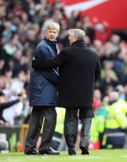 Images Dated 14th April 2008: Arsenal manager Arsene Wenger with Manchester United manager Alex Ferguson after the match