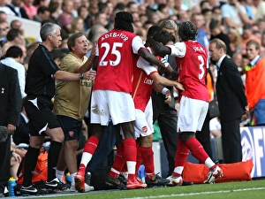 The Arsenal players and staff celebrate the 2nd Arsenal goal, scored by Cesc Fabregas The Arsenal players and staff celebrate the 2nd Arsenal goal, scored by Cesc Fabregas