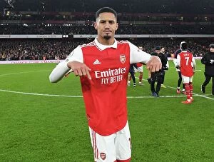 Manchester United F Collection: Arsenal's Triumphant Victory Over Manchester United: William Saliba's Emotional Celebration