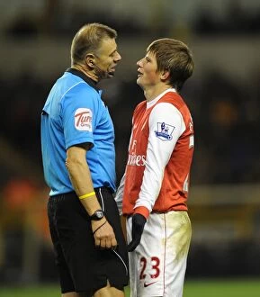 Images Dated 10th November 2010: Arshavin Teases Ref Halsey During Arsenal's 2-0 Win Over Wolverhampton Wanderers