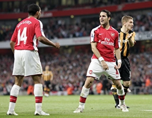 Cesc Fabregas celebrates Arsenal's goal with Theo Walcott Cesc Fabregas celebrates Arsenal's goal with Theo Walcott