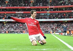 Images Dated 27th December 2009: Cesc Fabregas' Euphoric Moment: Arsenal's First Goal Against Aston Villa (3-0)