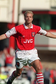 Dennis Bergkamp celebrates scoring his first goal for Arsenal Dennis Bergkamp celebrates scoring his first goal for Arsenal