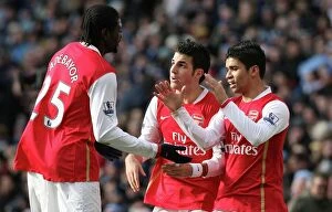 Images Dated 3rd February 2008: Eduardo celebrares scoring the 2nd Arsenal goal with Cesc Fabregas and Emmanuel Adebayor