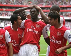 Images Dated 22nd September 2007: Emmanuel Adebayor celebrates scoring Arsenals 3rd goal his 2nd