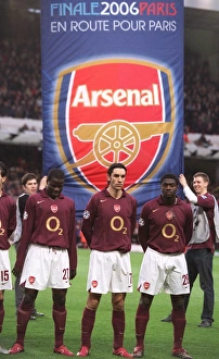 Emmanuel Eboue, Robert Pires and Kolo Toure (Arsenal) line up with an banner behind them Emmanuel Eboue, Robert Pires and Kolo Toure (Arsenal) line up with an banner behind them