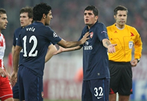 Fran Merida and Carlos Vela (Arsenal). Olympiacos 1:0 Arsenal, UEFA Champions League Fran Merida and Carlos Vela (Arsenal). Olympiacos 1:0 Arsenal, UEFA Champions League