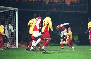 Gilberto heads past Watford goalkeeper Ben Foster to score the 1st Arsenal goal Gilberto heads past Watford goalkeeper Ben Foster to score the 1st Arsenal goal