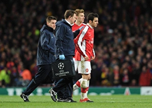 Injured Arsenal captain Cesc Fabregas limps off the pitch. Arsenal 2:2 Barcelona Injured Arsenal captain Cesc Fabregas limps off the pitch. Arsenal 2:2 Barcelona