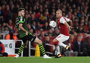 Jack Wilshere (Arsenal) Ben Whiteman (Doncaster). Arsenal 1:0 Doncaster. The Carabao Cup Jack Wilshere (Arsenal) Ben Whiteman (Doncaster). Arsenal 1:0 Doncaster. The Carabao Cup