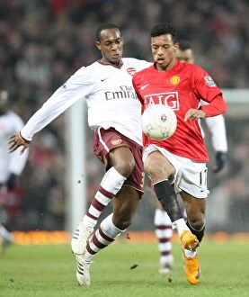 Images Dated 18th February 2008: Justin Hoyte (Arsenal) Nani (Man Utd)