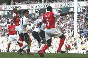 Kolo Toure shoots past Tottenham goalkeeper PAul Robinson to score the 1st Arsenal goal Kolo Toure shoots past Tottenham goalkeeper PAul Robinson to score the 1st Arsenal goal