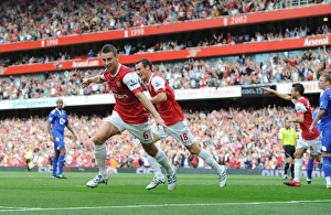Laurent Koscielny celebrates scoring the 1st Arsenal goal with Sebastien Squillaci Laurent Koscielny celebrates scoring the 1st Arsenal goal with Sebastien Squillaci