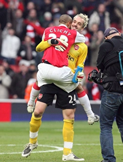 Manuel Almunia and Gael Clichy (Arsenal) celebrate at the end of the match Manuel Almunia and Gael Clichy (Arsenal) celebrate at the end of the match