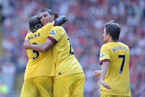 Marouane Chamakh and Bacary Sagna celebrate the Arsenal goal. Liverpool 1:1 Arsenal Marouane Chamakh and Bacary Sagna celebrate the Arsenal goal. Liverpool 1:1 Arsenal